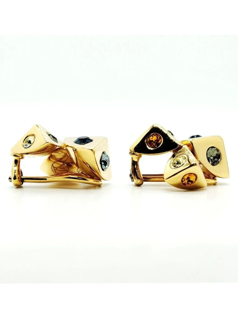 Authentic Louis Vuitton Gold Tone LV Icon Stud Earrings Crystal Designer Jewelry